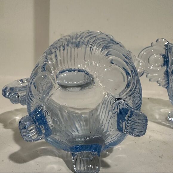 Vintage Blue Cambridge Glass Caprice Moonlight Blue Footed Sugar & Creamer 3” - Picture 5 of 11